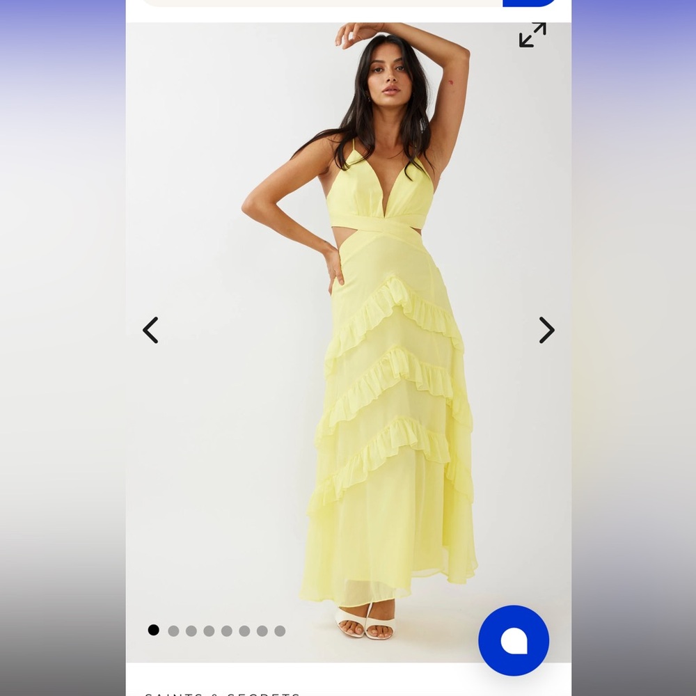 Joss Ruffle Trim Cut-Out Dress Yellow